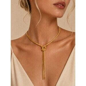 ✨ Gold-Tone Knot Lariat Necklace Y Drop Snake Chain Statement